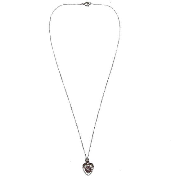 Vintage La Mode Marked Heart Pendant Necklace Sterling Silver MCM Star Starburst - Picture 2 of 6